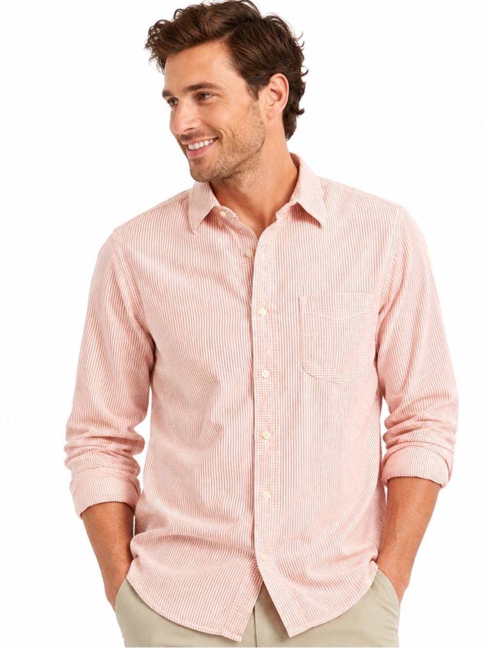 L.L. Bean Men's M Tall Striped Button Down Shirt Traditional Fit 100% Cotton